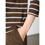 Redgreen Women Croco T-shirt Short Sleeve Tee 129 Dark Brown Stripe
