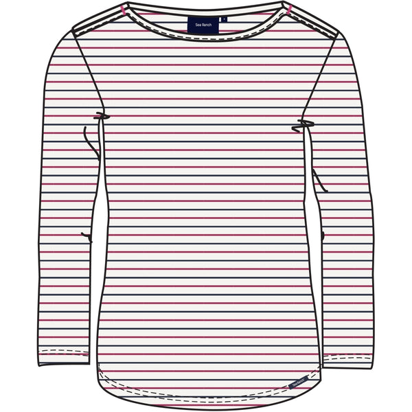 Sea Ranch Amelie Striped Long Sleeve Tee Long Sleeve Tee 1106 Pearl / SR Navy / Sangria