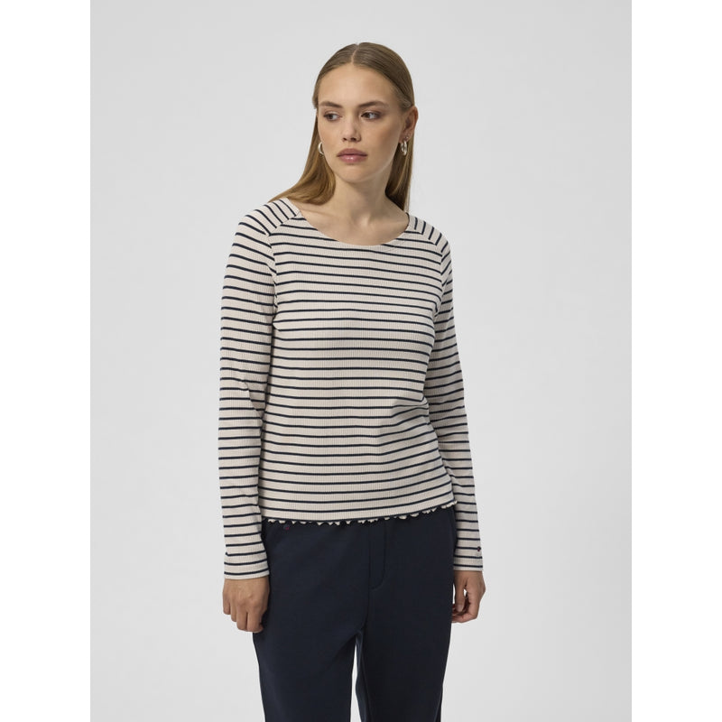 Redgreen Women Cambridge Long Sleeve Tee 121 Ecru Stripe