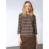 Redgreen Women Croco T-shirt Short Sleeve Tee 129 Dark Brown Stripe